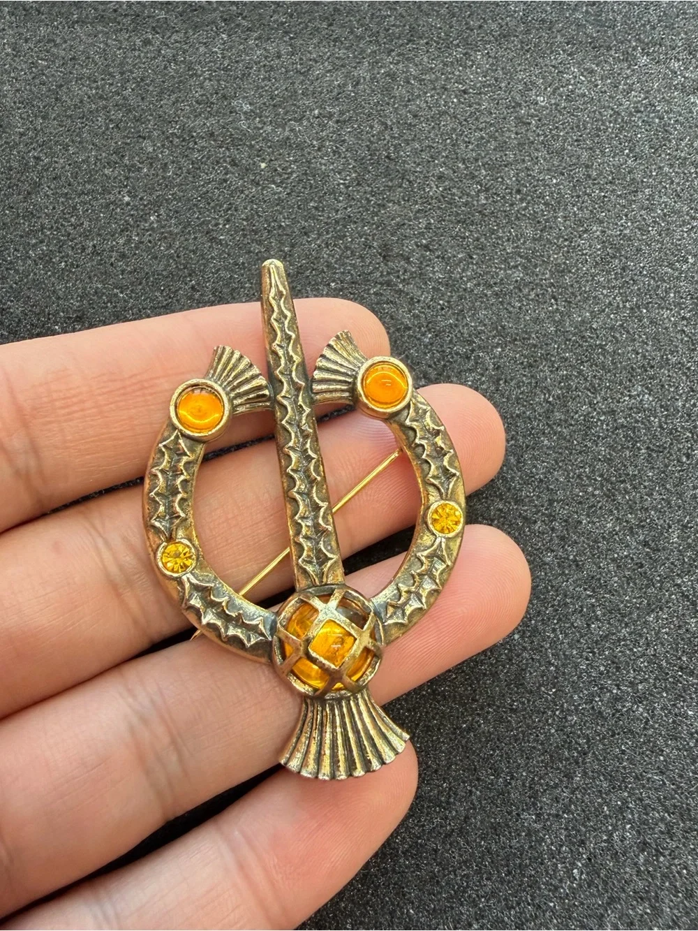 Vintage Miracle Scottish Thistle Brooch with Crystal Stones